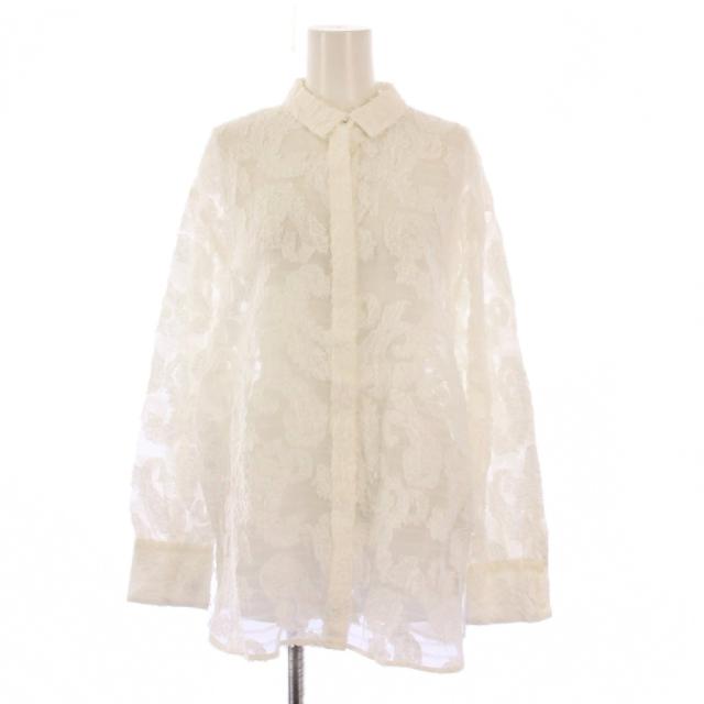 【中古】ユナイテッドアローズ ペイズリーカットジャガードブラウス シャツ 長袖 レギュラーカラー シアー 白