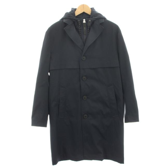 【中古】ヒューゴボス Performance チェスターコート 中綿ベスト ジップアップ フード ロング 46 紺 ネイビー