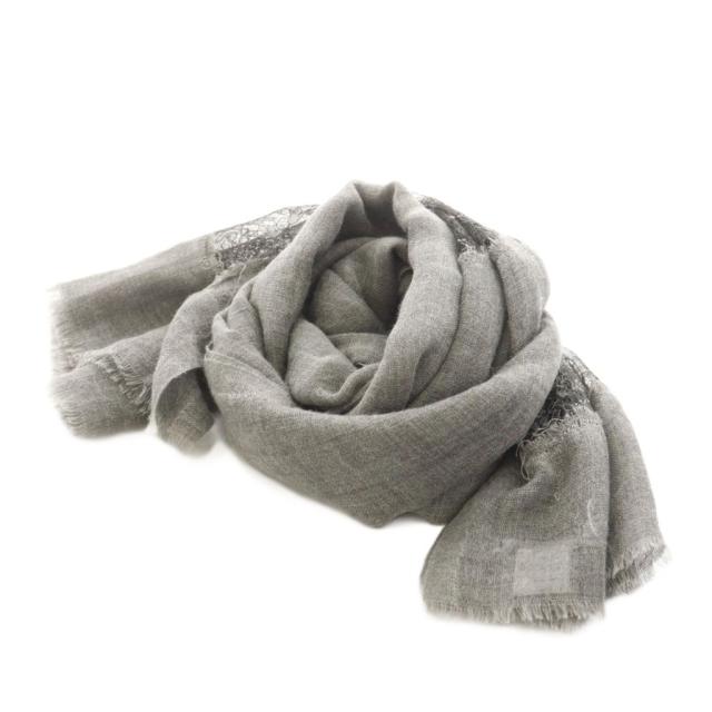 【中古】ファリエロサルティ Faliero Sarti ストール フリンジ ウール シルク混 絹 グレー レース /AN11 レディース