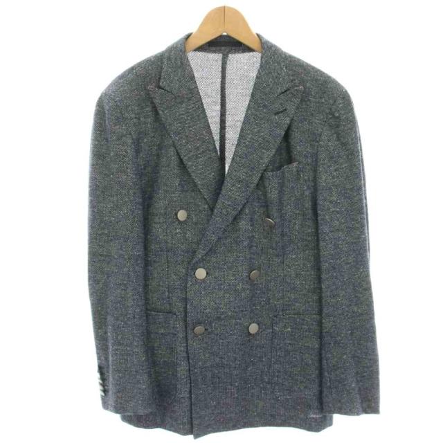 【中古】ヒューゴボス HUGO BOSS TAILORED テーラードジャケット ダブル 麻 リネン混 46 紺 ネイビー 10224680 /HN