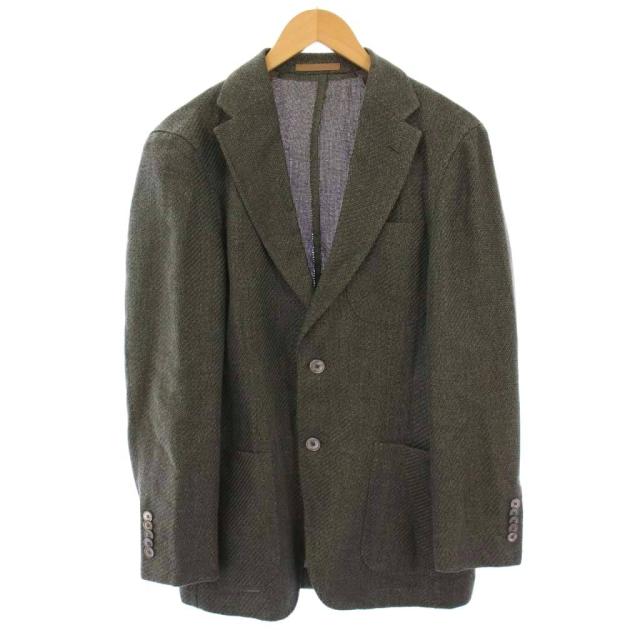【中古】ヒューゴボス テーラードジャケット ブレザー アウター シングル 背抜き 麻 リネン混 シルク混 48 カーキ