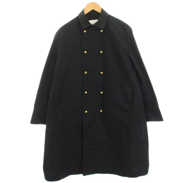 【中古】エーケーワン AK+1 ダブルブレストコート ステンカラーコート 異素材切替 ロング 36 黒 ブラック