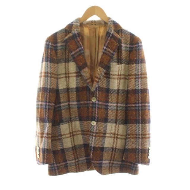 【中古】ジャンフランコ ボメザドリ テーラードジャケット ブレザー チェック柄 ウール 46 茶 ブラウン NJB232111