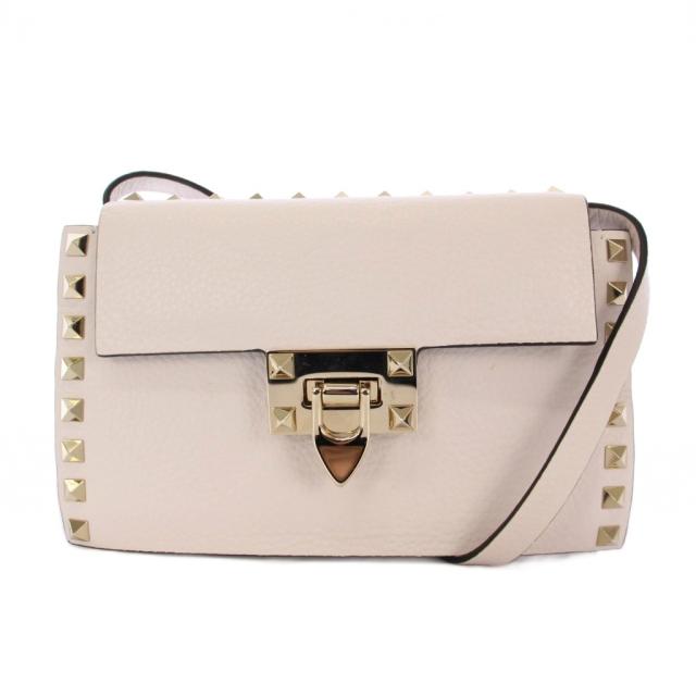 【中古】ヴァレンティノ ガラヴァーニ VALENTINO GARAVANI ロックスタッズ ショルダーバッグ レザー 白 レディース
