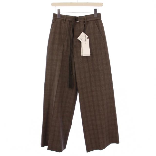 【中古】未使用品 サカイ ウールシルクスーツパンツ スラックス ジップフライ チェック柄 1 茶 ブラウン