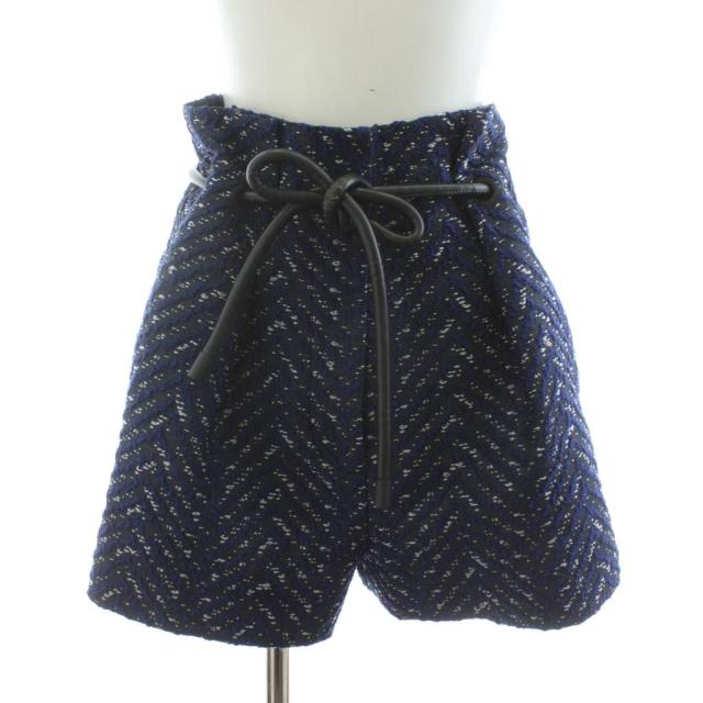 【中古】3.1 フィリップリム オリガミ ショートパンツ ハイウエスト ヘリンボーン柄 ジップフライ レザーベルト付き 0