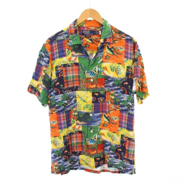【中古】ポロ バイ ラルフローレン アロハシャツ カジュアル 半袖 オープンカラー 総柄 M マルチカラー /BB メンズ
