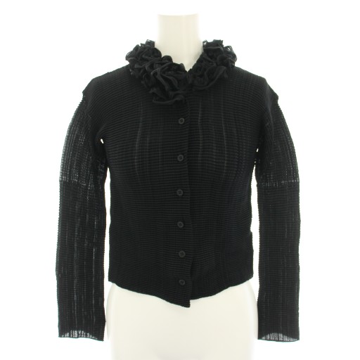 【中古】イッセイミヤケ ホワイトレーベル プリーツブラウス カーディガン 長袖 フリル 2 黒 IM42FJ213 レディース