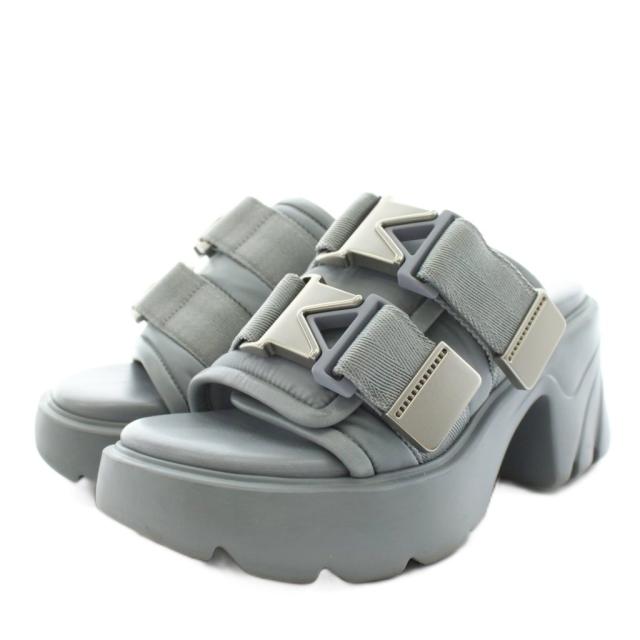 【中古】ボッテガヴェネタ BOTTEGA VENETA FLASH サンダル ヒール ナイロン レザー 36 水色 ライトブルー /AN16