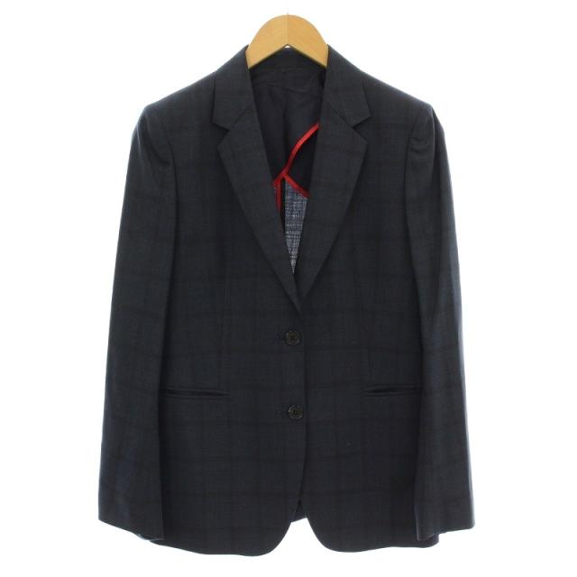 【中古】ポールスミス PAUL SMITH スーツ セットアップ チェック柄 背抜き 薄手 ジャケット パンツ 42 ネイビー_4