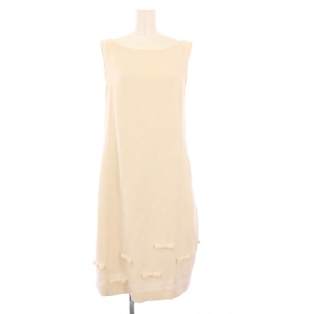 【中古】フォクシー FOXEY 24年製 PETITE CHOUX ノースリーブワンピース ひざ丈 リボン 42 白 44879 /KH レディース