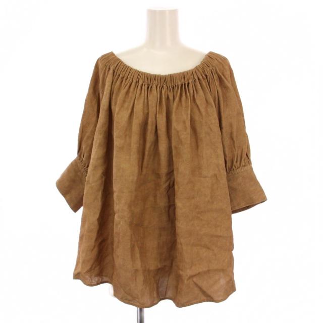 【中古】ウィムガゼット Whim Gazette 25SS ツイル顔料染めブラウス シャツ 五分袖 リネン F 茶 レディース