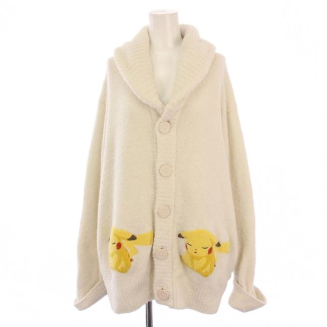 【中古】ジェラートピケ ベビモコジャガードショールカーディガン 長袖 ピカチュウ S-M アイボリー レディース