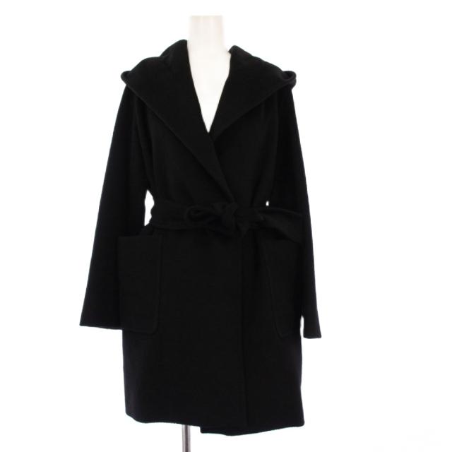 【中古】マックスマーラ MAX MARA リアルト ガウンコート フーディ アウター ロング キャメル100％ J36 黒 10861953