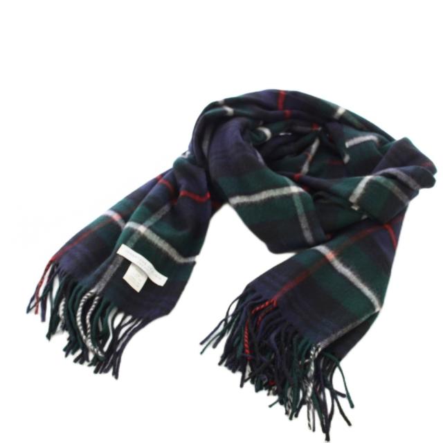 【中古】ジョンストンズオブエルガン Johnstons of Elgin ストール マフラー カシミヤ チェック柄 緑 紺 レディース