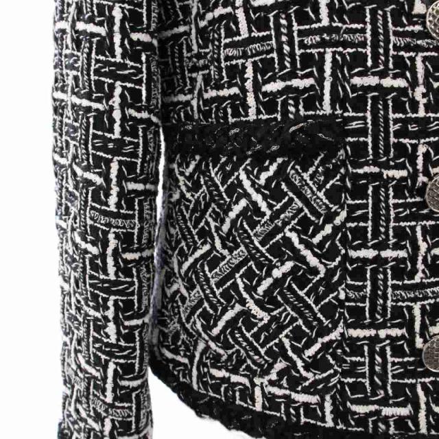 中古】ルネ Rene 24年製 ツイードノーカラージャケット 36 ブラック  