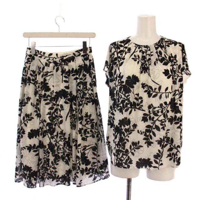 【中古】マッキントッシュ ロンドン セットアップ 上下 ブラウス 半袖 スカート 38 36 ブラック ホワイト レディース