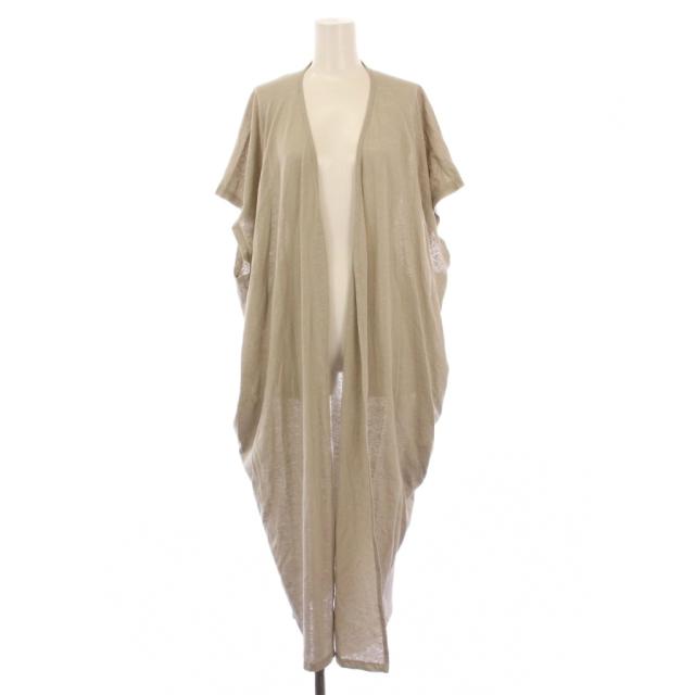 【中古】リベラド MINITZ カーディガン 半袖 フレンチスリーブ 前開きトッパー ロング丈 麻 リネン 無地 グレージュ