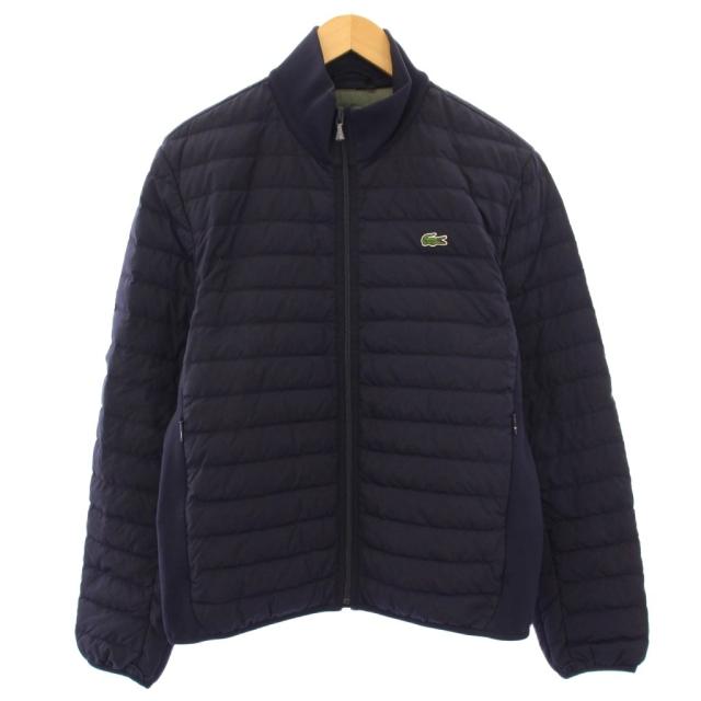 【中古】ラコステ リブニットスタンドカラーダウンジャケット キルティング ナイロン アウター ショート丈 ロゴ 紺