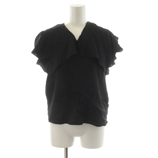 【中古】ノーブル NOBLE 25SS ファジーリネンスクエアケープブラウス シャツ 半袖 麻 黒 ブラック 25051240104020