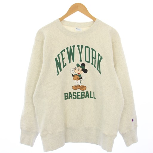 【中古】チャンピオン REVERSE WEAVE MICKEY MOUSE NEW YORK BASEBALL クルーネックスウェットシャツ L グレー メンズ