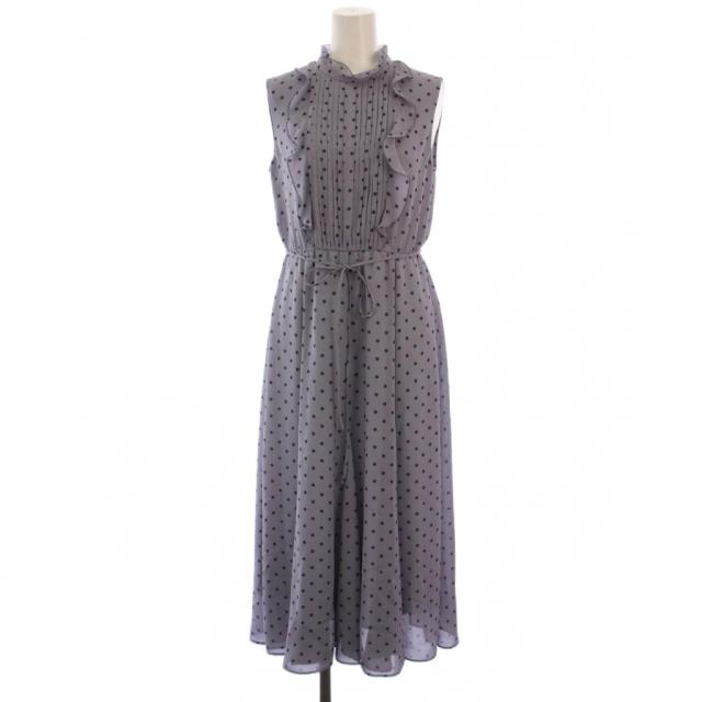 【中古】アナイ ANAYI 22SS ハートドット柄ワンピース ノースリーブ ロング フリル 36 グレー レディース