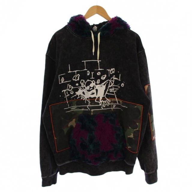 【中古】 PAM Psy-Active Mutation パーカー スウェット トレーナー プルオーバー 長袖 ファー 迷彩 M 黒 メンズ