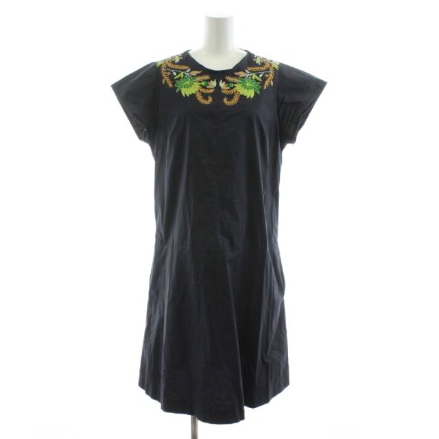 【中古】エトロ ETRO ワンピース ひざ丈 半袖 花柄 刺繍 44 黒 ブラック 171-16249-7217 /KU レディース