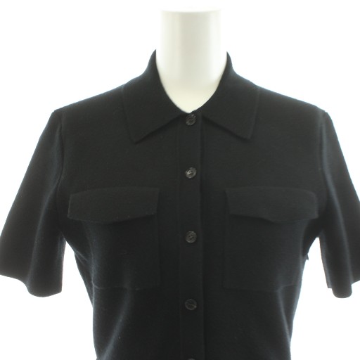 【中古】セオリー ワンピース ミモレ ロング ニット 切替 半袖 0 黒 ブラック 01-4305202 /AN36 レディース