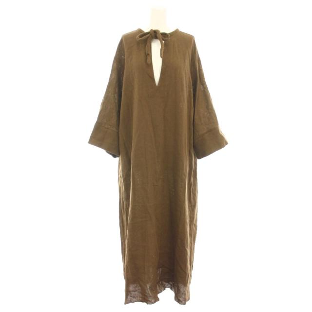 【中古】プロタゴニスタ PROTAGONISTA リネンスキッパーワンピース ロング 長袖 麻 0 茶 PNT-OP-08 レディース