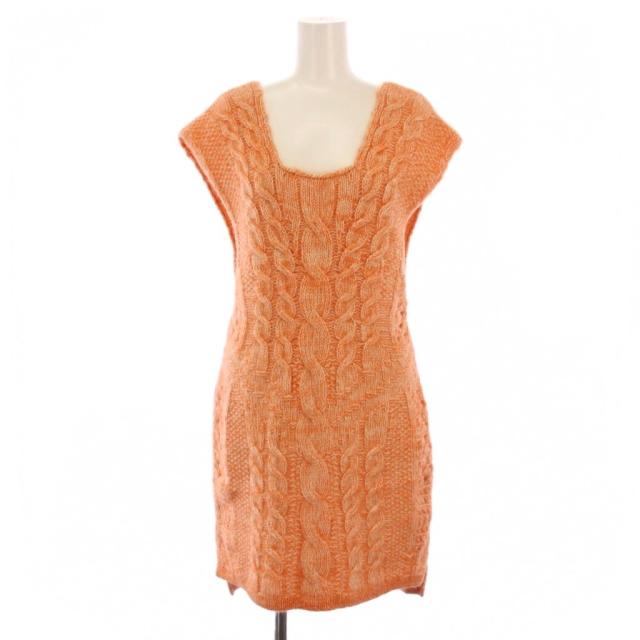 【中古】未使用品 マメクロゴウチ マルチパターン ケーブル ニットベスト プルオーバー 2 オレンジ レディース