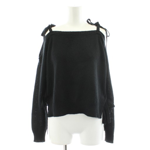 【中古】プラダ PRADA ニット カットソー 長袖 サイドリボン 黒 ブラック /AN13 レディース
