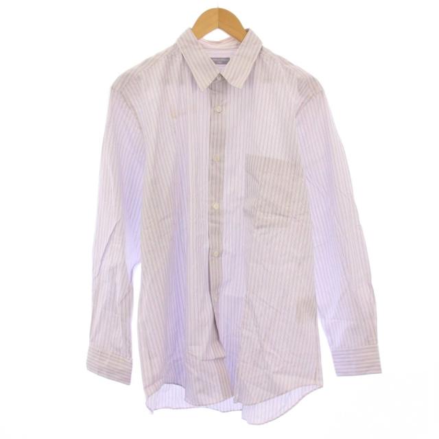 【中古】コムデギャルソンオム 田中オム期 AD2000 カジュアルシャツ 長袖 レギュラーカラー ストライプ柄 ピンク