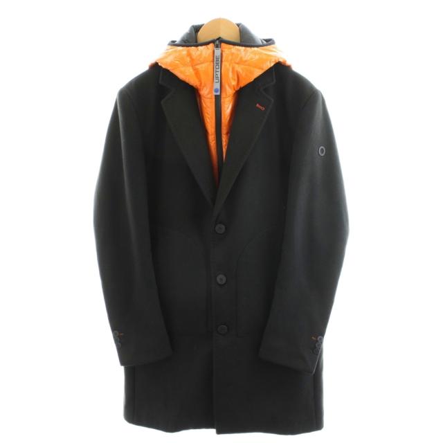【中古】UPTOBE チェスターコート ロング丈 中綿ライナー付き アウター 50 黒 ブラック /AN15 メンズ