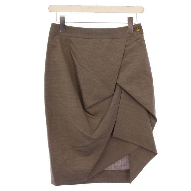 【中古】ヴィヴィアンウエストウッドレッドレーベル タイトスカート 変形 アシンメトリー ひざ丈 ウール グレージュ