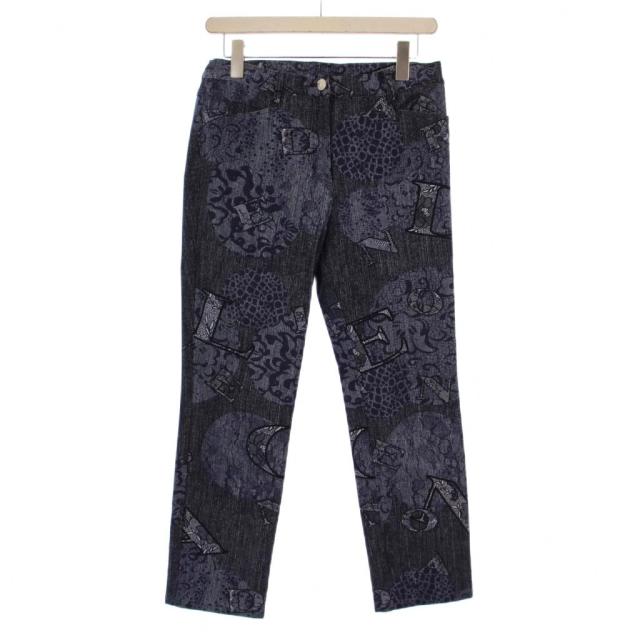 【中古】レオナールスポーツ LEONARD SPORT ロングパンツ ジップフライ ストレッチ 総柄 40 紺 /BM レディース