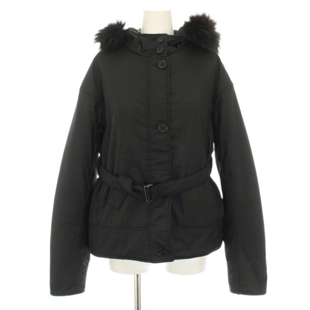 【中古】Sマックスマーラ 中綿ジャケット ブルゾン フード フェイクファー ベルト 42 黒 94860289 レディース