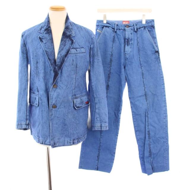 【中古】ディーゼル DIESEL D-CHINO-WORK-FS D-BLAZ-FS デニムスーツ テーラードジャケット パンツ スラックス XS