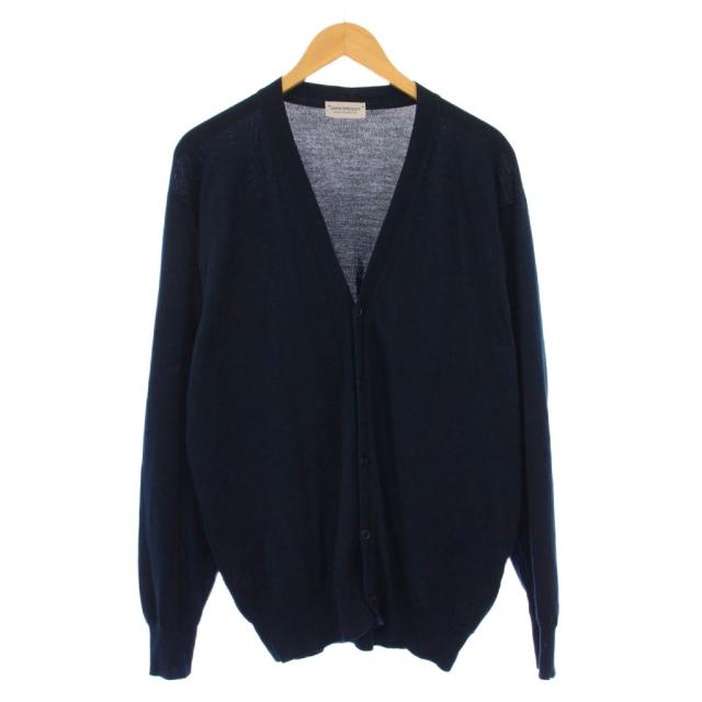 【中古】ジョンスメドレー JOHN SMEDLEY ニットカーディガン 長袖 Vネック 薄手 ワンカラー 無地 ウール L 紺