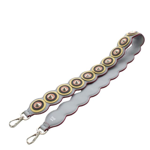 【中古】フェンディ FENDI ストラップユー ショルダーストラップ スタッズ レザー グレー 黄 イエロー /AN9 ■OH