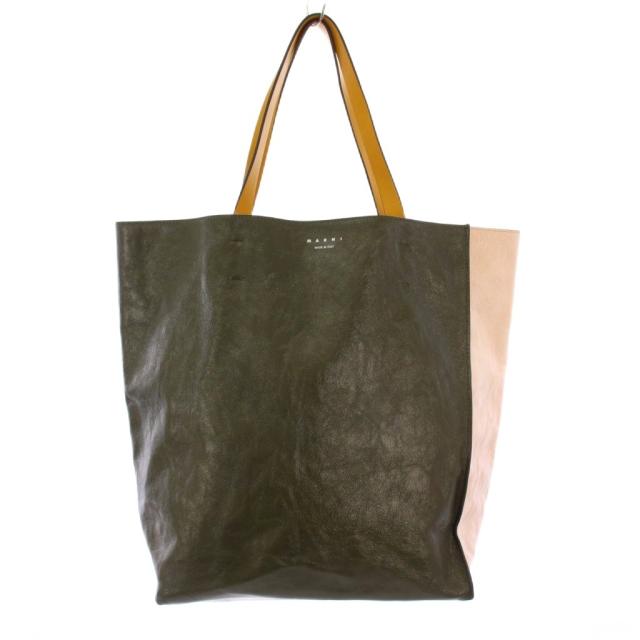【中古】マルニ MARNI MUSEO SOFT ソフトトートバッグ ハンドバッグ ロゴ レザー 緑 グリーン ピンク SHMP0019U1
