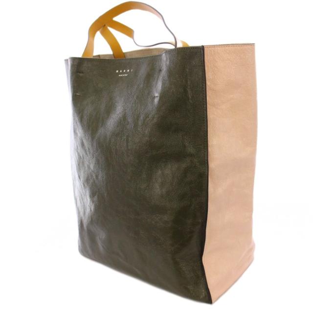 【中古】マルニ MARNI MUSEO SOFT ソフトトートバッグ ハンドバッグ ロゴ レザー 緑 グリーン ピンク SHMP0019U1_1