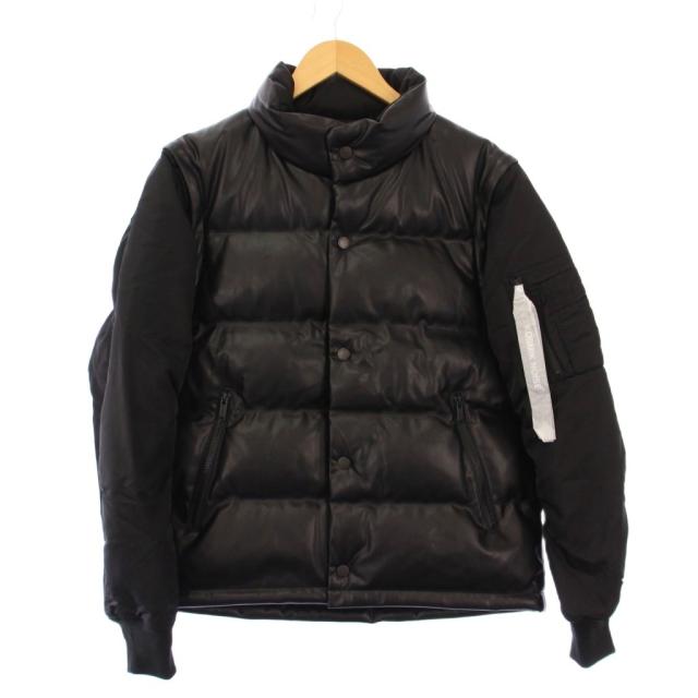 【中古】未使用品 ジーユー UNDERCOVER コンバーチブルパデッドブルゾン 中綿ジャケット フェイクレザー 切替 S 黒