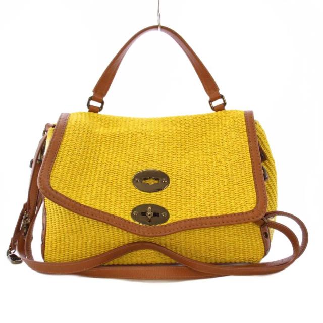 【中古】ザネラート ZANELLATO POSTINA ラフィア ハンドバッグ ショルダーバッグ 2WAY 黄色 /KH レディース