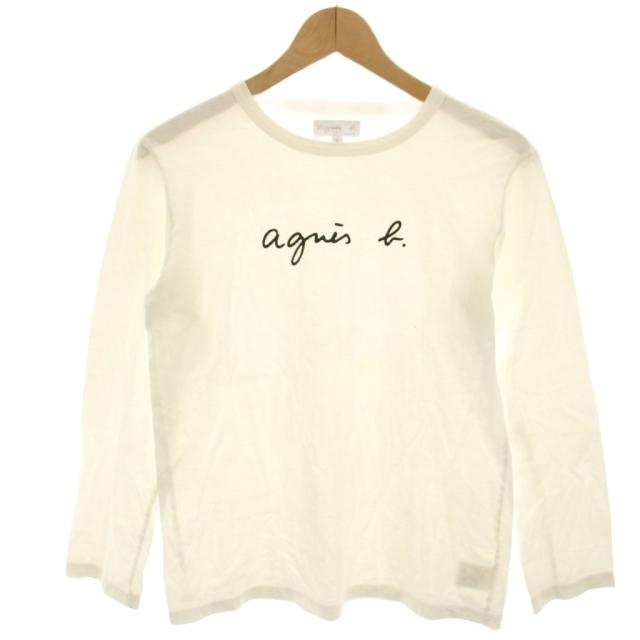 美品 agnes b. アニエスベー クルーネック ロゴ スウェット カットソー サイズ1 アイボリー レディース 古着 中古 USED 中古】アニエスベー agnes b. Tシャツ カットソー 長袖 ロゴプリント 2