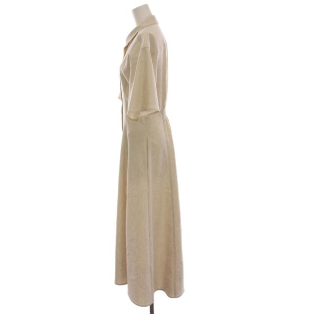 【中古】セオリー TRAVEL TWILL ELASTIC BK DR S シャツドレス ワンピース ロング 半袖 ベージュ アイボリー