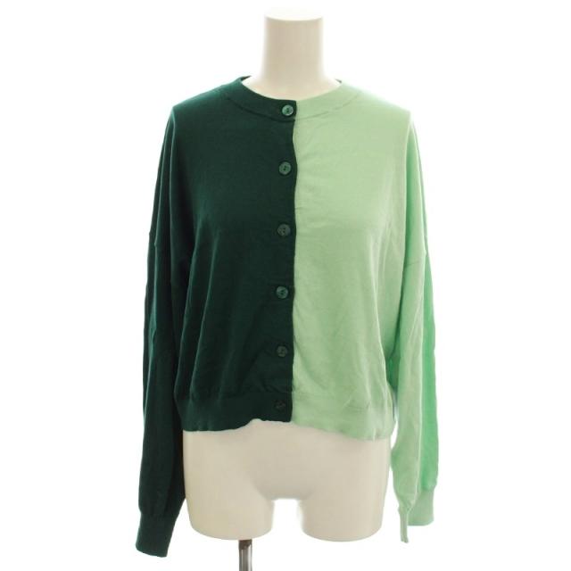 【中古】エンフォルド ENFOLD 25AW BICOLOR CARDIGAN バイカラー ニット カーディガン 38 緑 黄緑