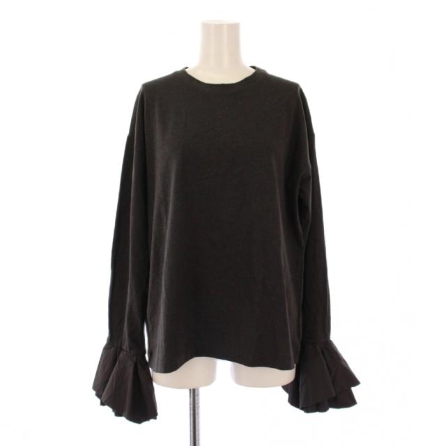 【中古】ブリル ポエットスリーブカットソー 長袖 クルーネック ストレッチ フリル 切替 F チャコールグレー