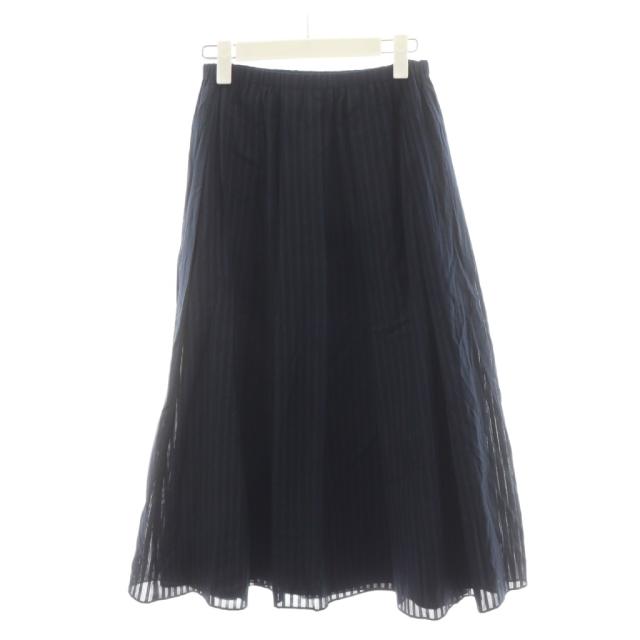 【中古】未使用品 セオリー Theory LINEAR COTTON IRREG PLT PO SK フレアスカート ミモレ ロング ストライプ柄 S 紺_1