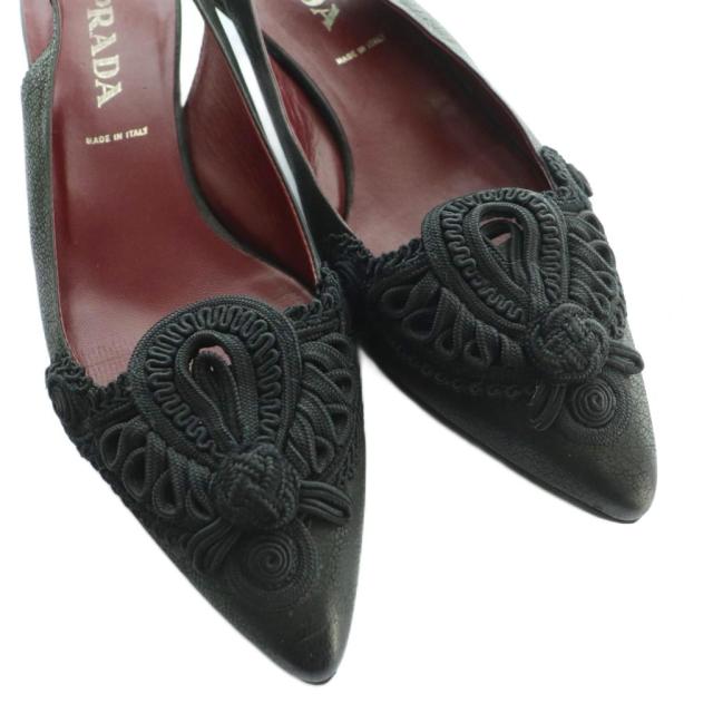 中古】プラダ PRADA スリングバックパンプス サンダル 35 黒 ブラック